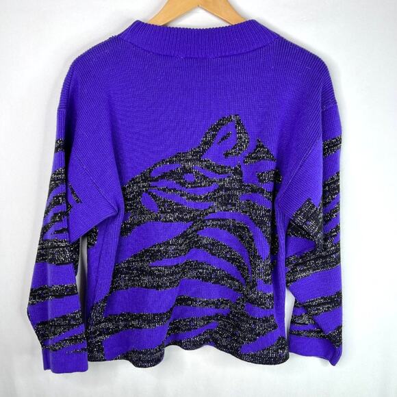 Vintage Turtle Bay Purple Metallic Zebra Sweater Small - Picture 3 of 15